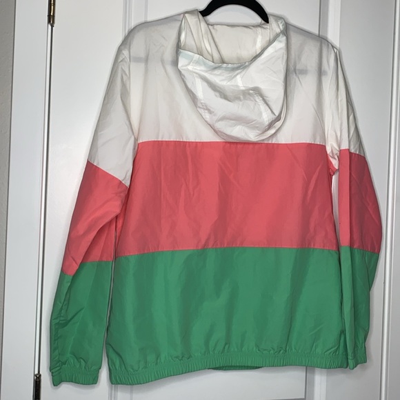 Columbia PFG Women's M White Green Pink Striped Pullover Hooded Windbreaker - Picture 5 of 16